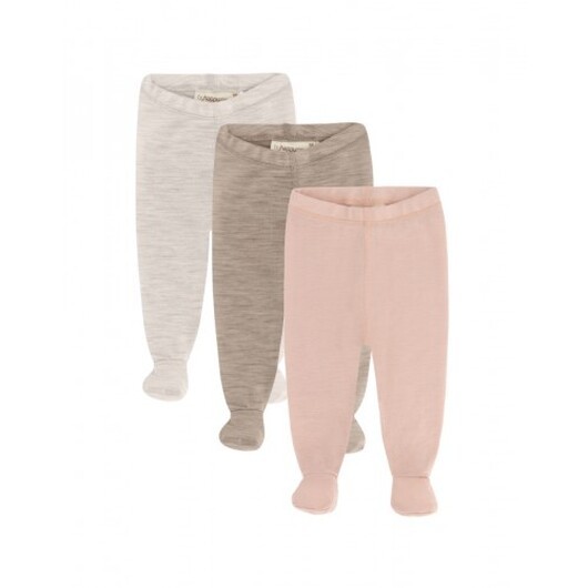 Retro Leggings Med Fötter För Baby, I 100% Ekologisk Merinoull, 3-pack Rose Melange 62