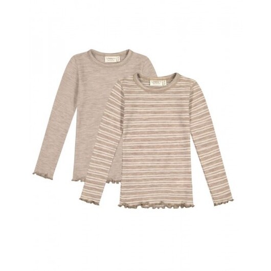 Långärmad T-shirt I 100% Merinoull För Flickor, Oeko-texÂ®, 2-pack 86/92 Stribe: Beige/nature Melange