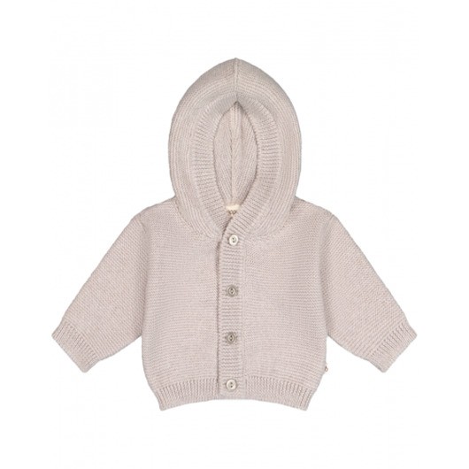 Stickad Kofta Med Huva I 100% Merinoull 50/56 Beige Melange