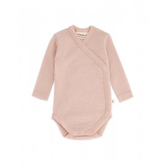 Body Med Lång Ärm Och Omlottstängning För Baby, I 100% Ekologisk Merinoull Rose Melange 68