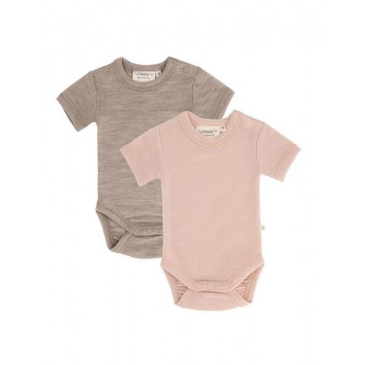 Body Med Kort Ärm Och Knappstängning Ãver Ena Axeln För Baby, Tillverkad Av 100 % Ekologisk Merinoull, 2-pack 56 Beige - Rose Melange