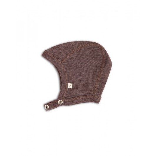 Babymössa Med Tryckknappar I 100% Ekologisk Merinoull, Tjock Design - 2 Lager Tyg 74/80 Plum Melange