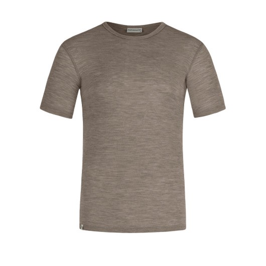 Kortärmad T-shirt Herr I 100% Merinoull, 1x1 Ribb Light Brown Melange S