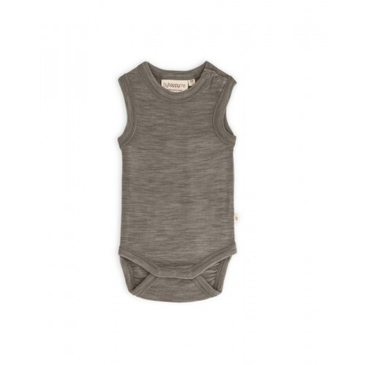 Ärmlös Body Med Knappstängning På Ena Axeln För Bebisar, Tillverkad Av 100% Ekologisk Merinoull 92 Light Brown Melange