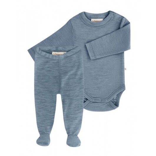 2-pack Ullpaket Till Baby, Leggings Med Fot & Body Med Knapp I 100% Merinoull Blue Mélange 56