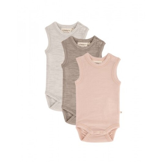 Ärmlös Body Med Knappstängning På Ena Axeln För Bebisar, Tillverkad Av 100% Ekologisk Merinoull, 3-pack Rose Melange 56
