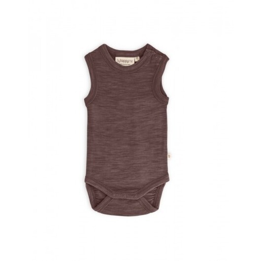 Ärmlös Body Med Knappstängning På Ena Axeln För Bebisar, Tillverkad Av 100% Ekologisk Merinoull Plum Melange 56