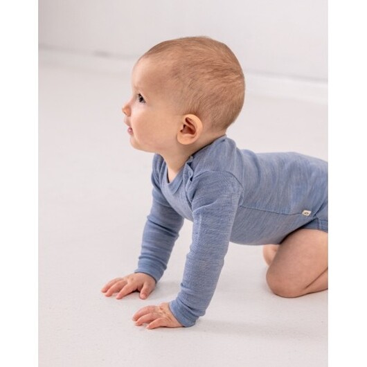 Babybody Med Lång Ärm Och Rund Halsringning I 100% Ekologisk Merinoull 98 Light Blue Melange