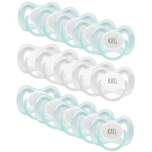 Mininor, Strl. 1 (0-6 Mån.) , Symmetrisk - Silikon, Namnnappar, 15-pack