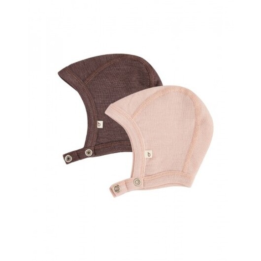 Babymössa Med Tryckknappar I 100% Ekologisk Merinoull, Tjock Design - 2 Lager Tyg, 2-pack 74/80 Rose Melange