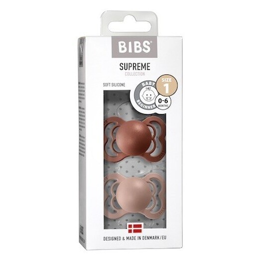 Bibs Supreme - 2 Pack, Storlek 1 (0-6m), Symmetrisk - Silikon