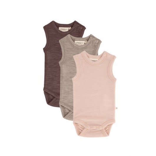 Ärmlös Body Med Knappstängning På Ena Axeln För Bebisar, Tillverkad Av 100% Ekologisk Merinoull, 3-pack 56 Forest Berry