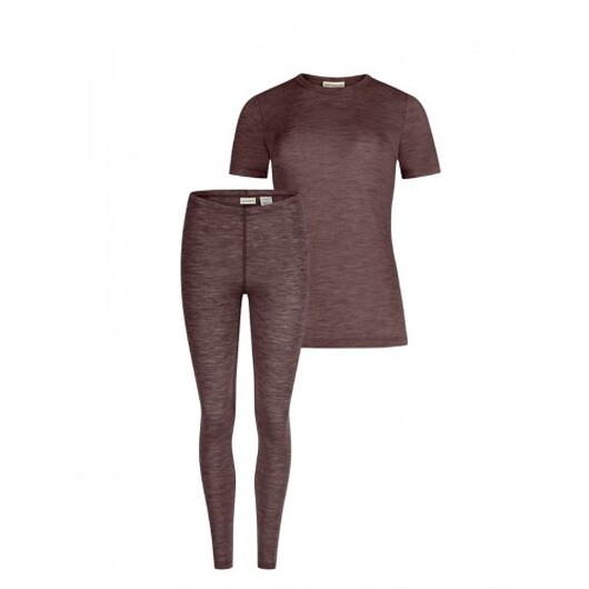 Damset I 100 % Merinoull, Kortärmad Topp Och Leggings, 1x1 Ribb Plum Melange L