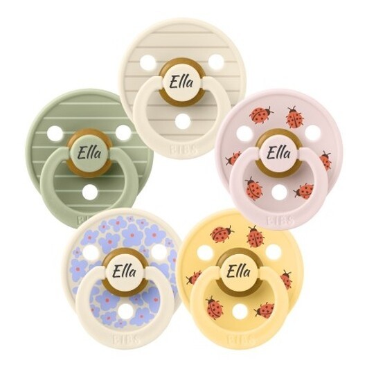 Bibs Studio Line, Storlek 1 (0-6 Mån.), Rund - Latex, Namnnappar, 5-pack