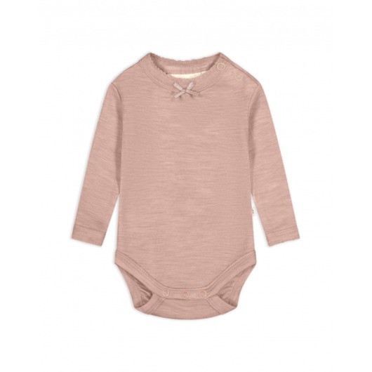 Långärmad Bodyi Merinoull Med Knappar & Lång Ärm, Oeko-texÂ® 98 Soft Rose
