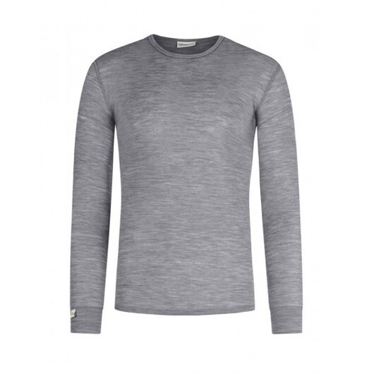 Llångärmad T-shirt Herr I 100% Merinoull, 1x1 Ribb Grey Melange M
