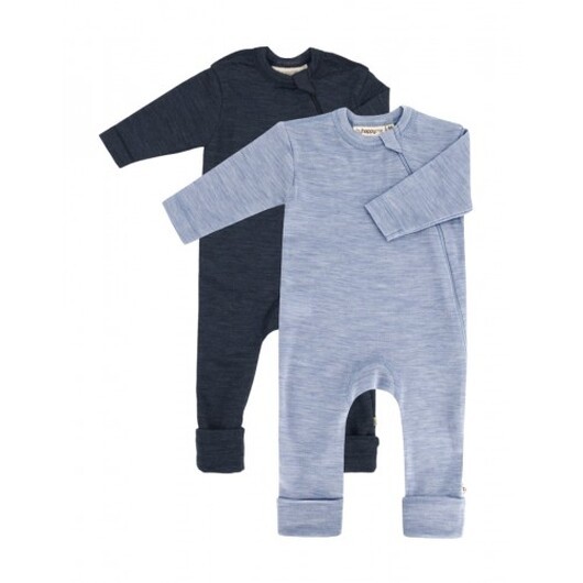 Baby Overall I 100% Ekologisk Merionull Med Dragkedja På Sidan, 2-pack 56 Stormy Sky