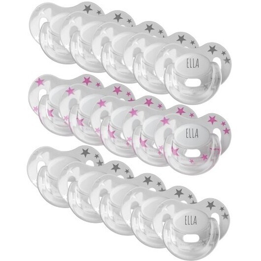 Maxibaby, Storlek 2 (6+ Mån.), Symmetrisk - Silikon, Namnnappar, 15-pack