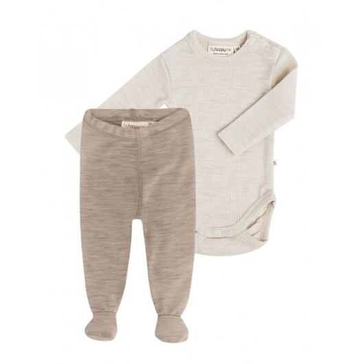 2-pack Ullpaket Till Baby, Leggings Med Fot & Body Med Knapp I 100% Merinoull 62 Dune Blend