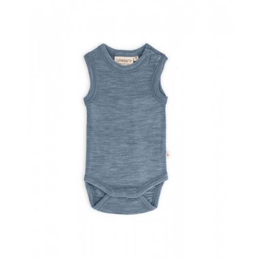 Ärmlös Body Med Knappstängning På Ena Axeln För Bebisar, Tillverkad Av 100% Ekologisk Merinoull Blue Mélange 62