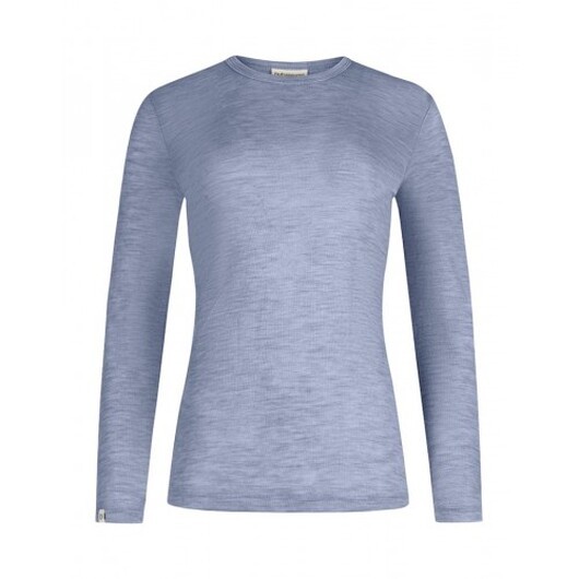 Långärmad T-shirt Dam I 100% Merinoull, 1x1 Ribb Light Blue Melange Xl