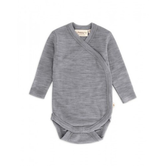 Body Med Lång Ärm Och Omlottstängning För Baby, I 100% Ekologisk Merinoull Grey Melange 68