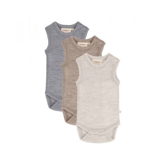 Ärmlös Body Med Knappstängning På Ena Axeln För Bebisar, Tillverkad Av 100% Ekologisk Merinoull, 3-pack 62 Soft Sand