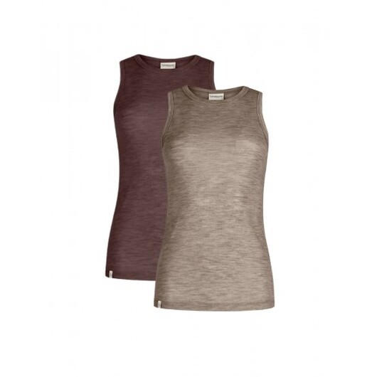 Tank Top Dam I 100% Merinoull, 1x1 Ribb, 2-pack Xl Beige/plum Melange