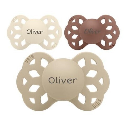 Bibs Infinity, Storlek 2 (6+ M), Symetrisk - Silikon, Nappar Med Namn