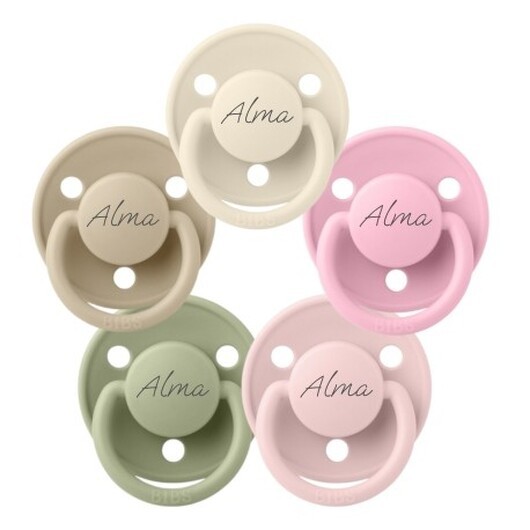 Bibs De Lux, Storlek 2 (6+ Mån.), Rund - Latex,namnnappar, 5-pack