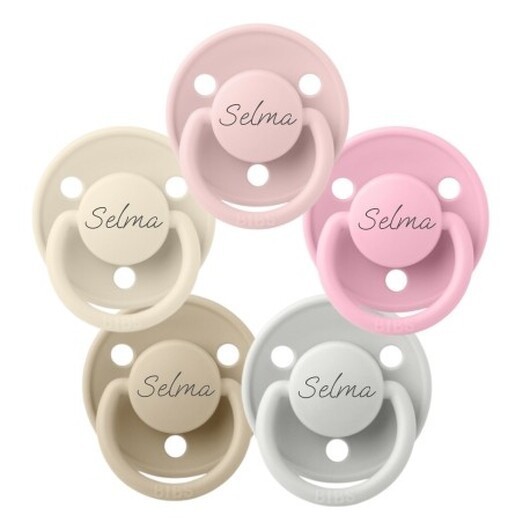 Bibs De Lux, Storlek 2 (6+ Mån.),  Rund - Latex,namnnappar, 5-pack