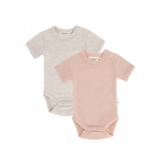 Body Med Kort Ärm Och Knappstängning Ãver Ena Axeln För Baby, Tillverkad Av 100 % Ekologisk Merinoull, 2-pack 98 Nature - Rose Melange