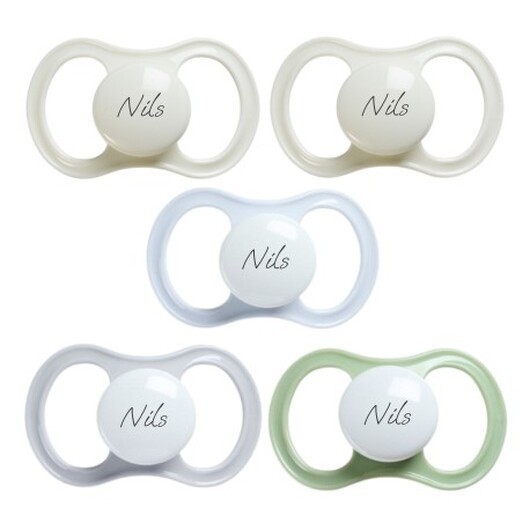 Esska Happy, Storlek 2 (6+ M), Symmetrisk - Latex, Namnnappar , 5-pack