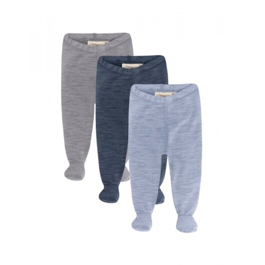 Retro Leggings Med Fötter För Baby, I 100% Ekologisk Merinoull, 3-pack 62 Stormy Sky