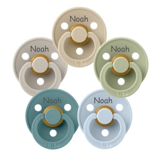 Bibs Colour, Storlek 1 (0-6mån), Ortodontisk - Latex, Namnnappar, 5-pack