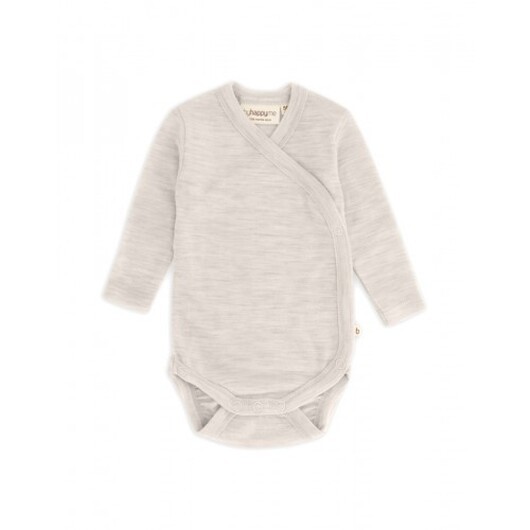 Body Med Lång Ärm Och Omlottstängning För Baby, I 100% Ekologisk Merinoull Nature Melange 56
