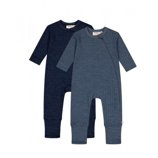 Heldräkt Med Dragkedja I 100% Merinoull Med Dropneedle-mönster, Oeko-texÂ®, 2-pack 92 Blue/navy Melange