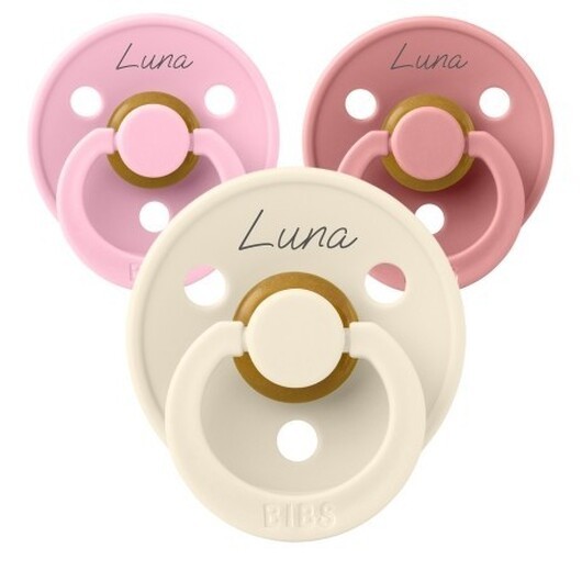 Bibs Colour, Storlek 2 (6+ Mån.), Rund - Latex , Namnnappar , 5-pack