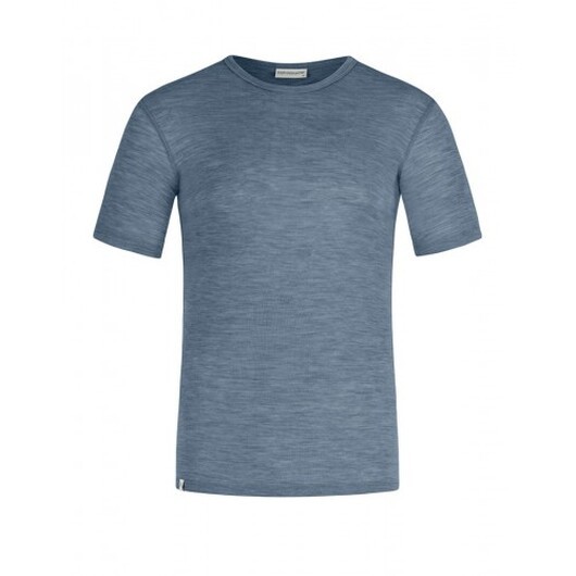 Kortärmad T-shirt Herr I 100% Merinoull, 1x1 Ribb Blue Mélange Xxl