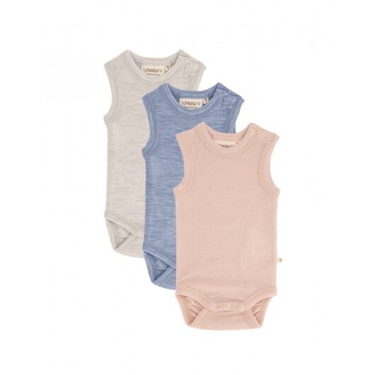 Ärmlös Body Med Knappstängning På Ena Axeln För Bebisar, Tillverkad Av 100% Ekologisk Merinoull, 3-pack 98 Soft Dawn