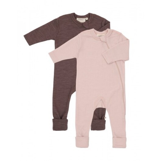 Baby Overall I 100% Ekologisk Merionull Med Dragkedja På Sidan, 2-pack 62 Berry Soft