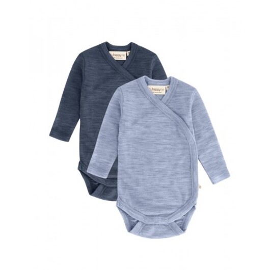 Body Med Lång Ärm Och Omlottstängning För Baby, I 100% Ekologisk Merinoull, 2-pack 56 Stormy Sky