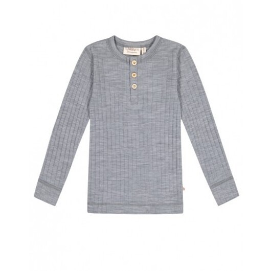 Långärmad T-shirt Med Granddad-knäppning, Dropneedle-stickad, 100% Merinoull, Oeko-texÂ®