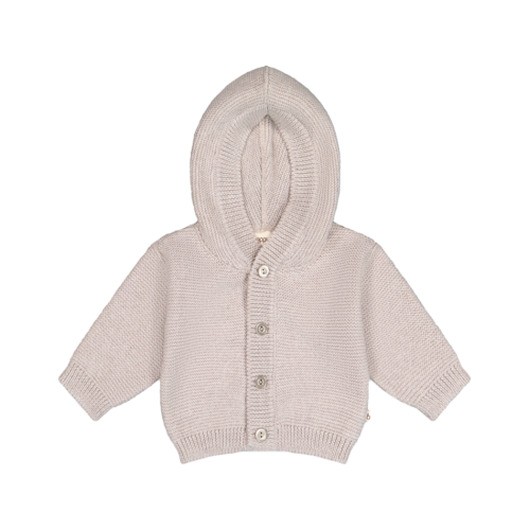 Stickad Kofta Med Huva I 100% Merinoull 86/92 Beige Melange