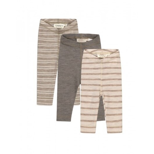Leggings I 100% Ekologisk Merinoull För Bebisar Och Barn, 3-pack 62 Stribe: Beige/nature Melange