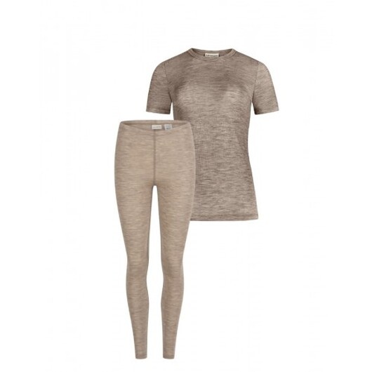 Damset I 100 % Merinoull, Kortärmad Topp Och Leggings, 1x1 Ribb Beige Melange S