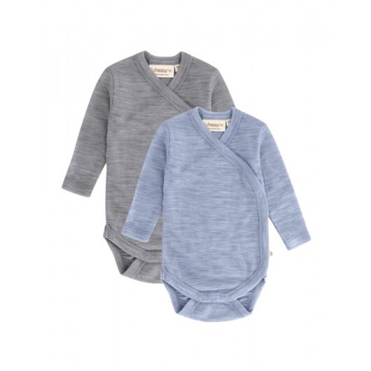 Body Med Lång Ärm Och Omlottstängning För Baby, I 100% Ekologisk Merinoull, 2-pack 62 Cloud Blue