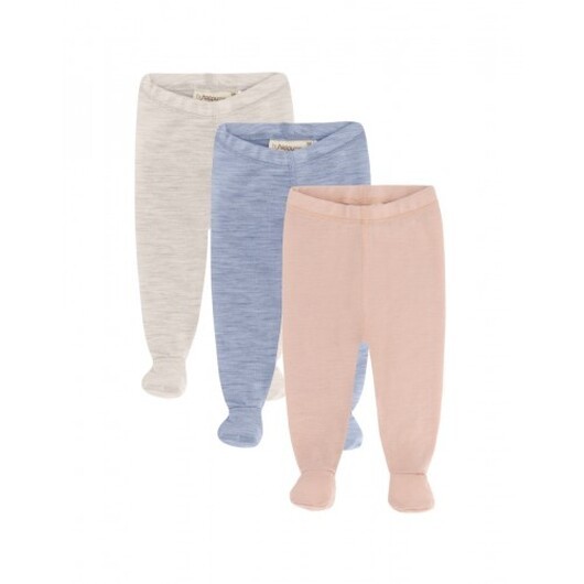 Retro Leggings Med Fötter För Baby, I 100% Ekologisk Merinoull, 3-pack 74 Soft Dawn