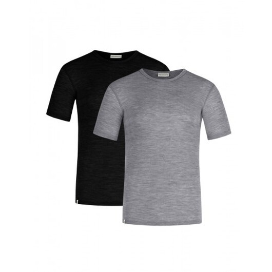 Kortärmad T-shirt Herr I 100% Merinoull, 1x1 Ribb, 2-pack Xl Black-grey