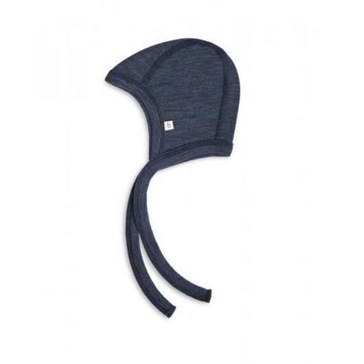 Babymössa Med Knytband I 100% Ekologisk Merinoull, Tjock Design - 2 Lager Tyg 74/80 Navy Melange